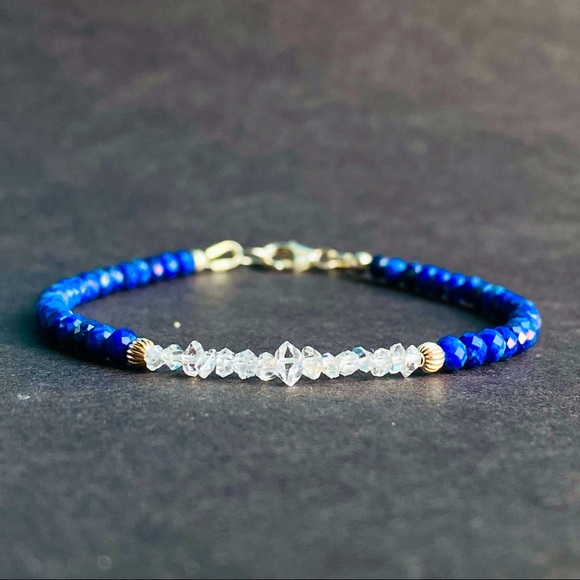 Herkimer Diamond Lapis lazuli beaded stacking Bracelet Christmas Gifts for Women - Picture 1 of 4